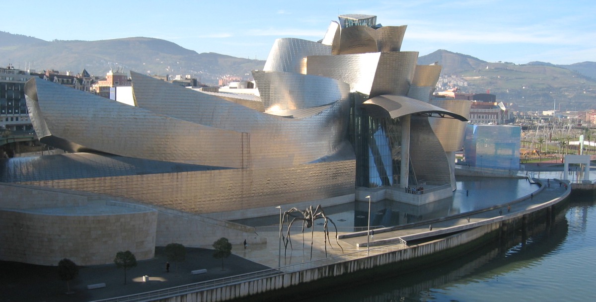 Guggenheim Museum Bilbao on the banks of the Nervión river