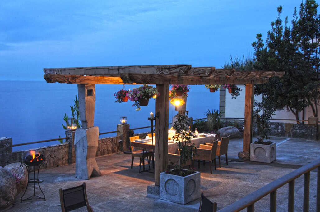 Outdoor dining under the fig tree