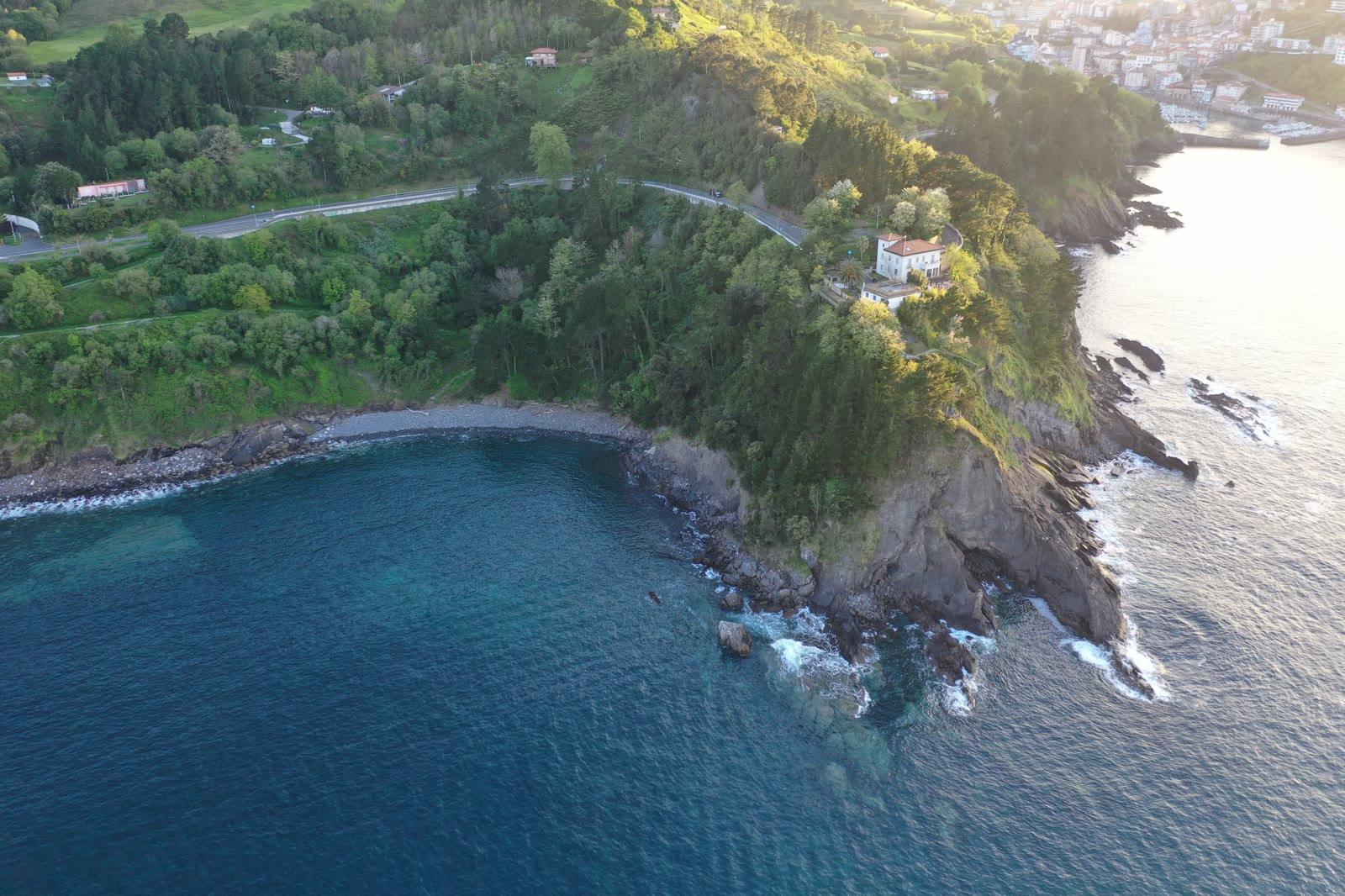 Aerial view of Villa Alkolea and the Basque coastline
