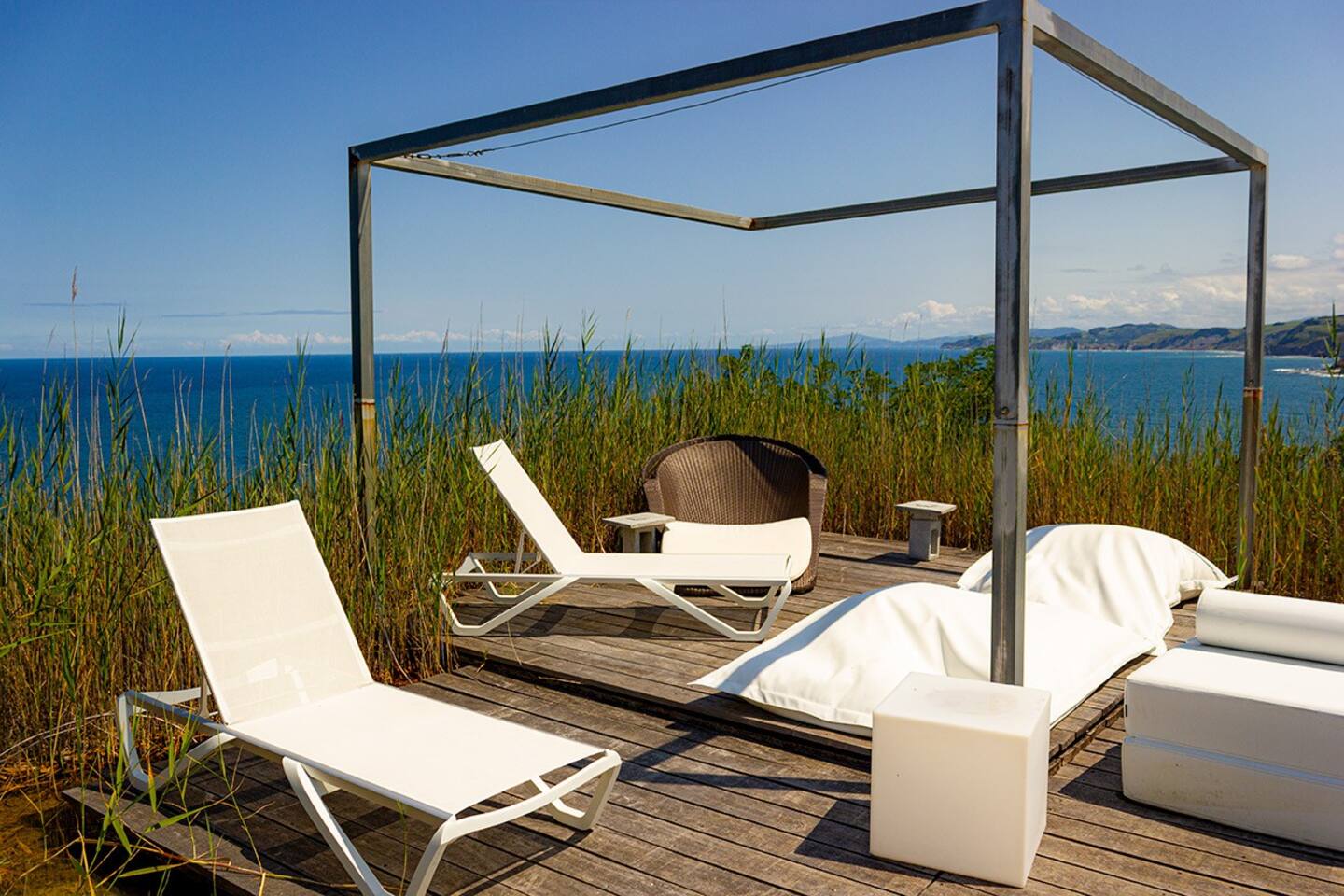 Terrace with loungers and ocean canopy